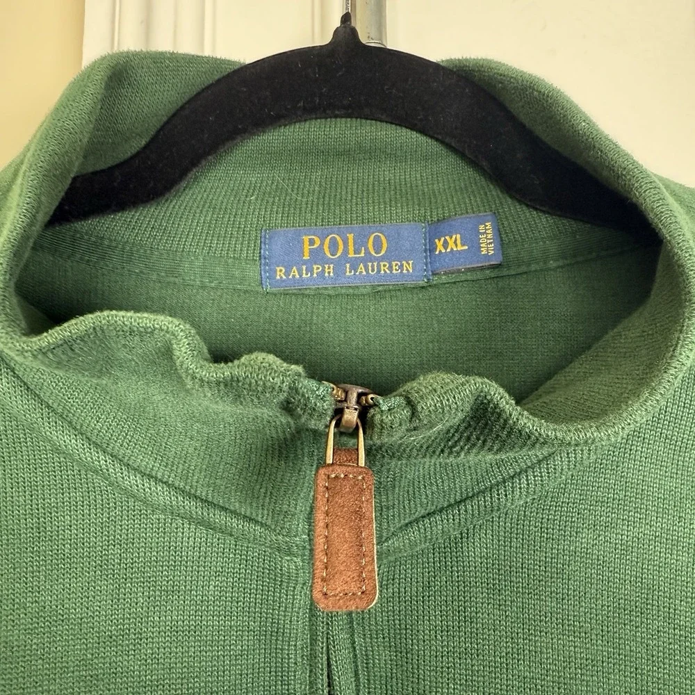 Polo Ralph Lauren Quarter Zip Sweater Men's XXL Green Knit Cotton 1/4 Zip Joker